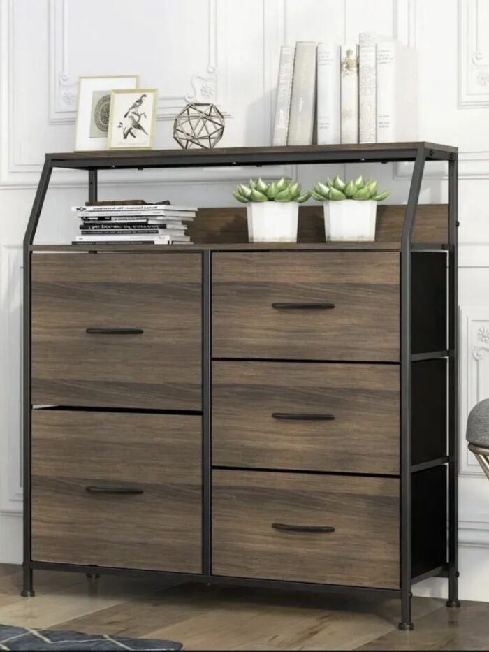 5 Drawer Brown Wooden Storage Unit