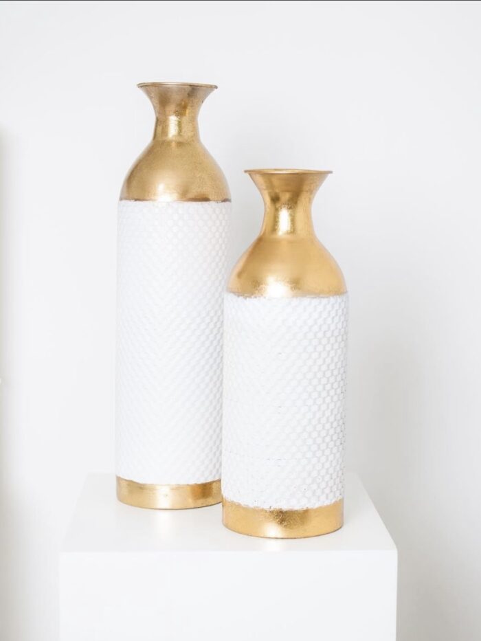 White and Gold Metal Vases