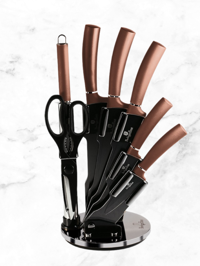 Burlinger Haus Rose Gold Knife Set on Rotating Stand