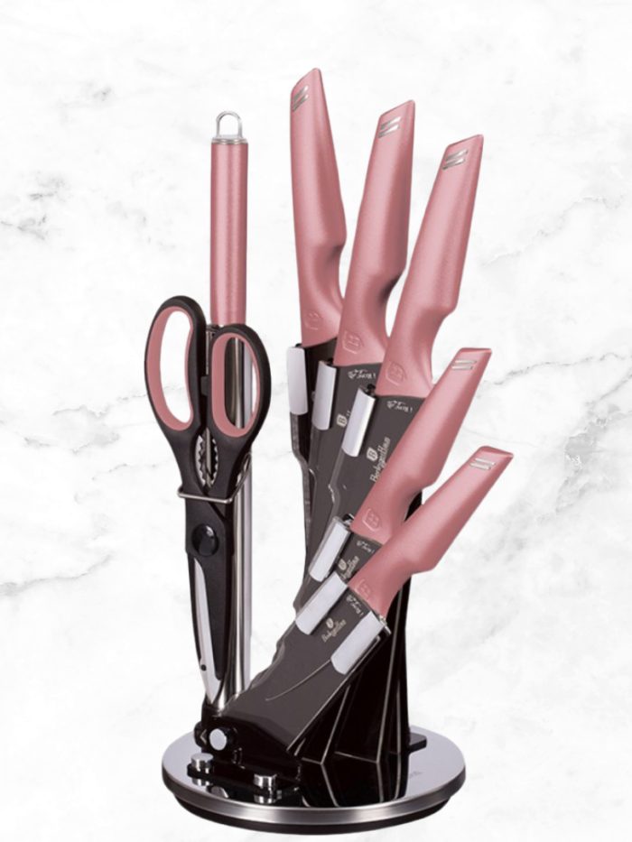 Burlinger Haus Pink Knife Set on Rotating Stand