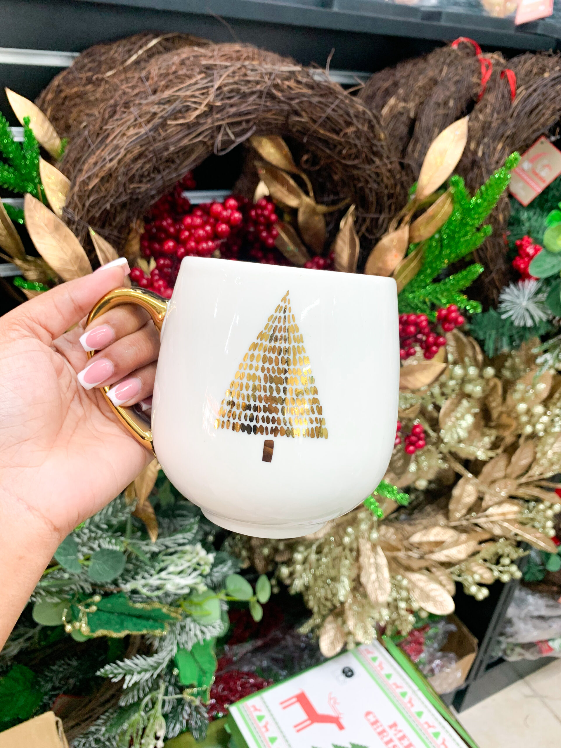 White and Gold Holiday Mugs