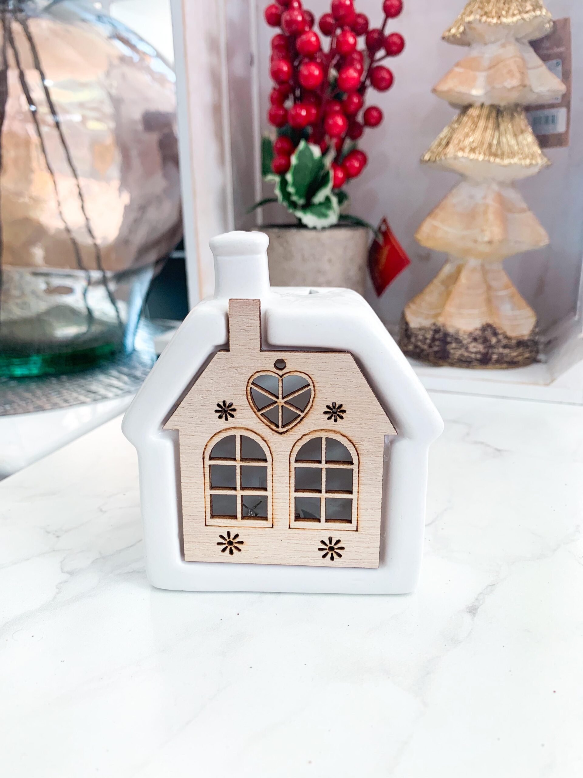 White and Wood Ceramic House