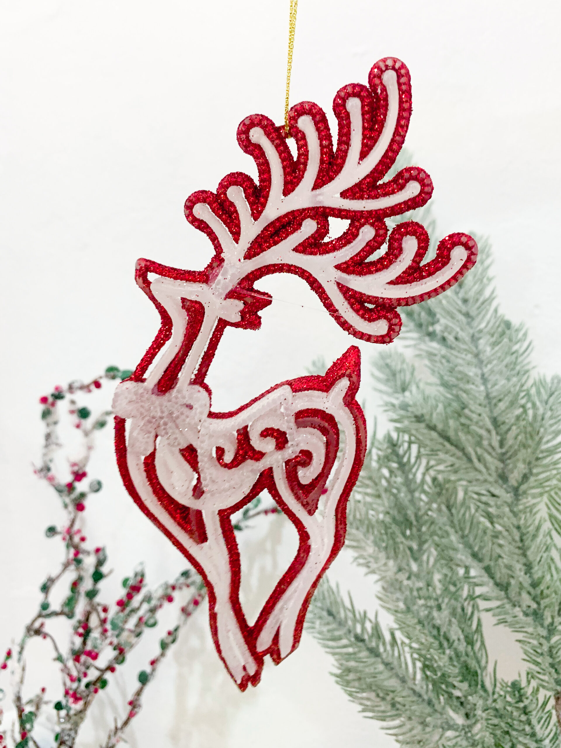 Red Glitter Reindeer Ornament
