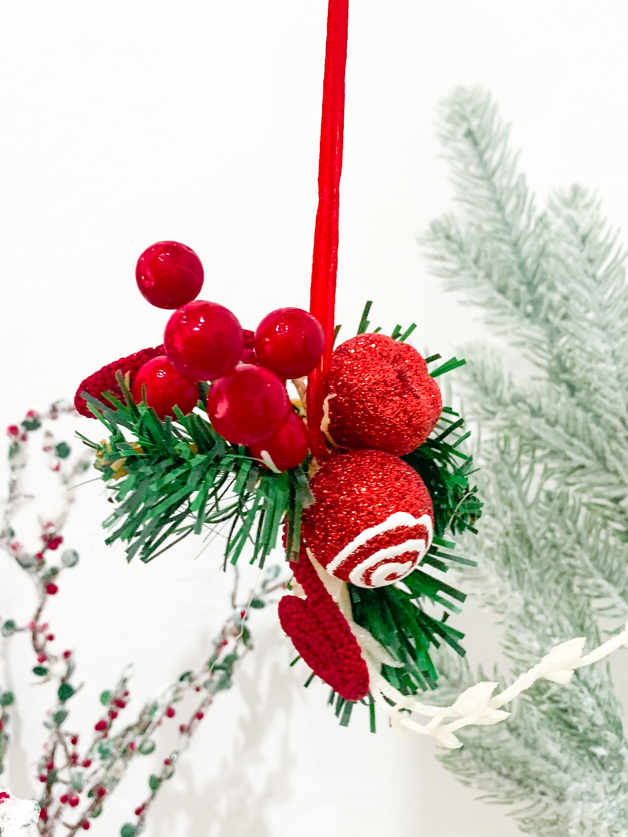Red Christmas Holly and Balls Ornament